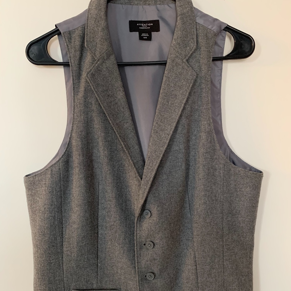 Attention Mens Vest, Gray, Medium, Modern Fit